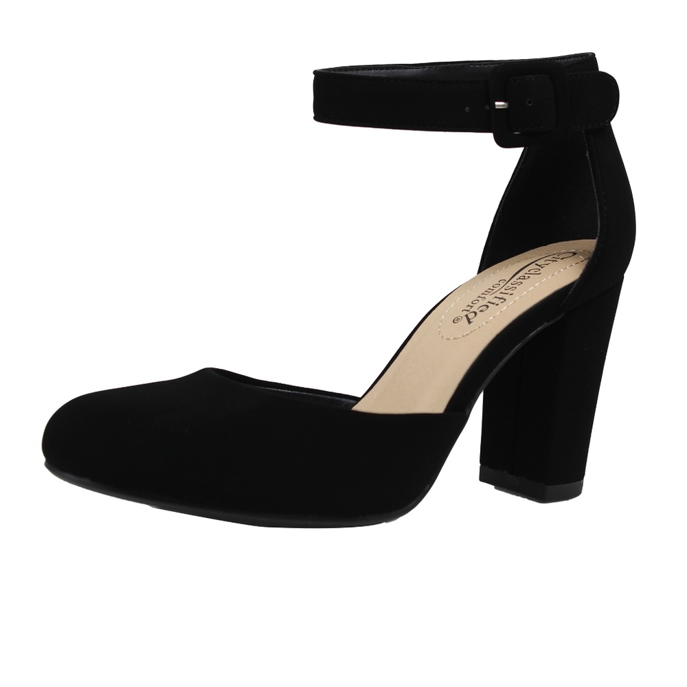 SIZE 6.5 Black Faux nubuck leather Ankle Strap He - Picture 2 of 5